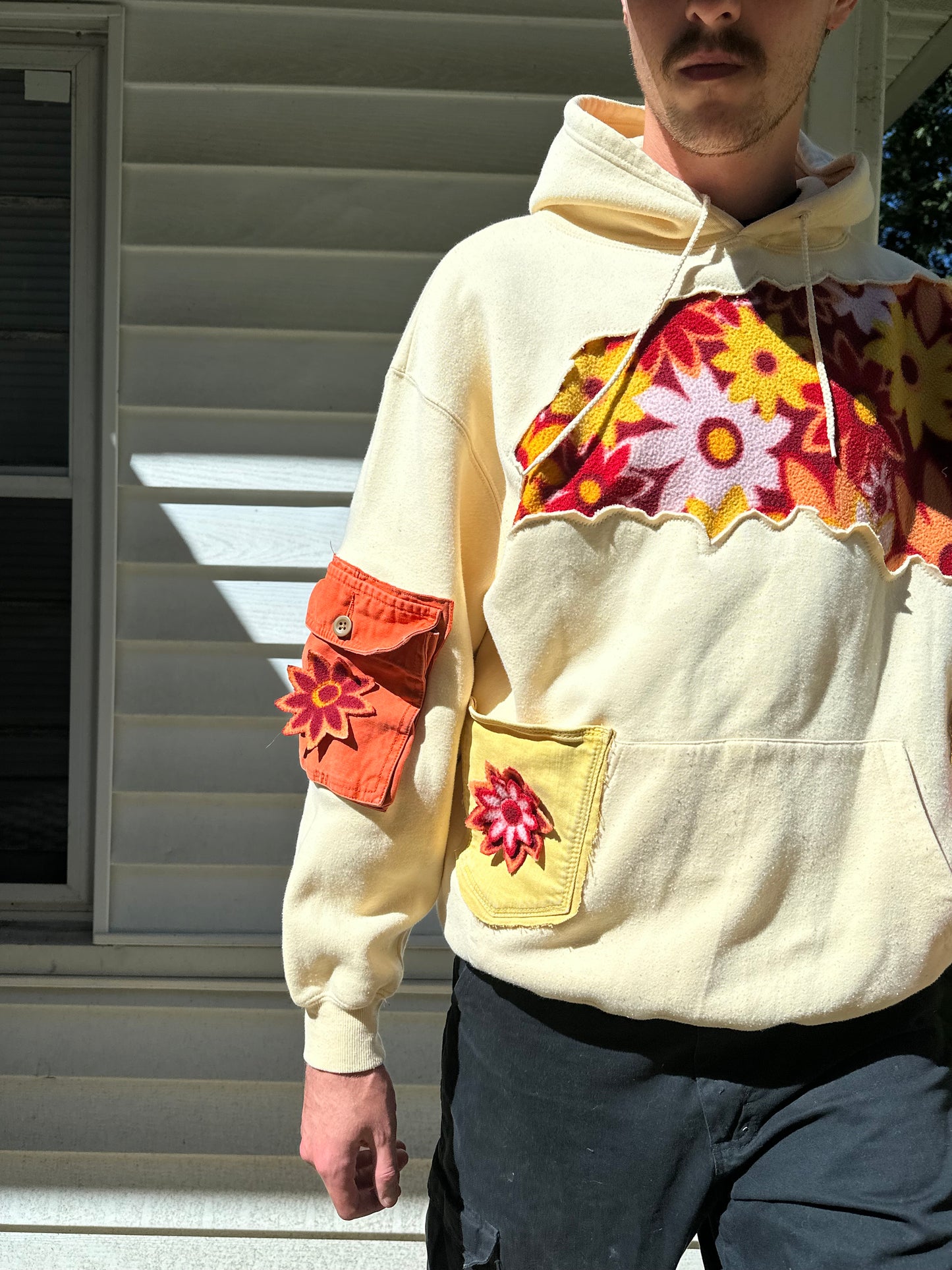 1 of 1 Handmade Yellow Floral Hoodie - Fall Flowers