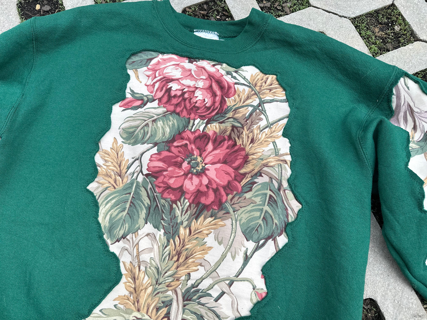 1 of 1 Handmade Green Vintage Floral Crewneck