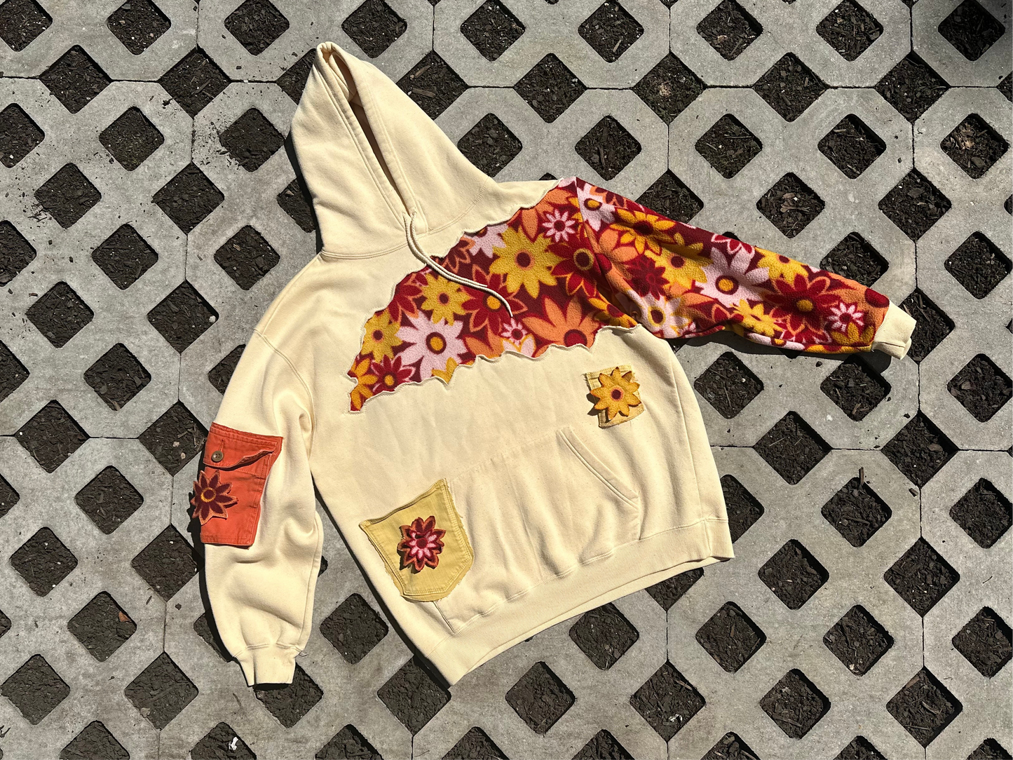 1 of 1 Handmade Yellow Floral Hoodie - Fall Flowers