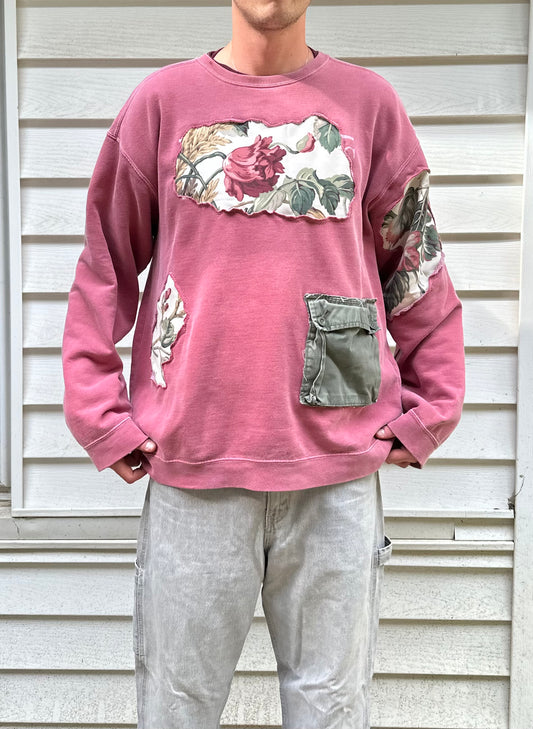 1 of 1 Handmade Faded Red Vintage Floral Crewneck