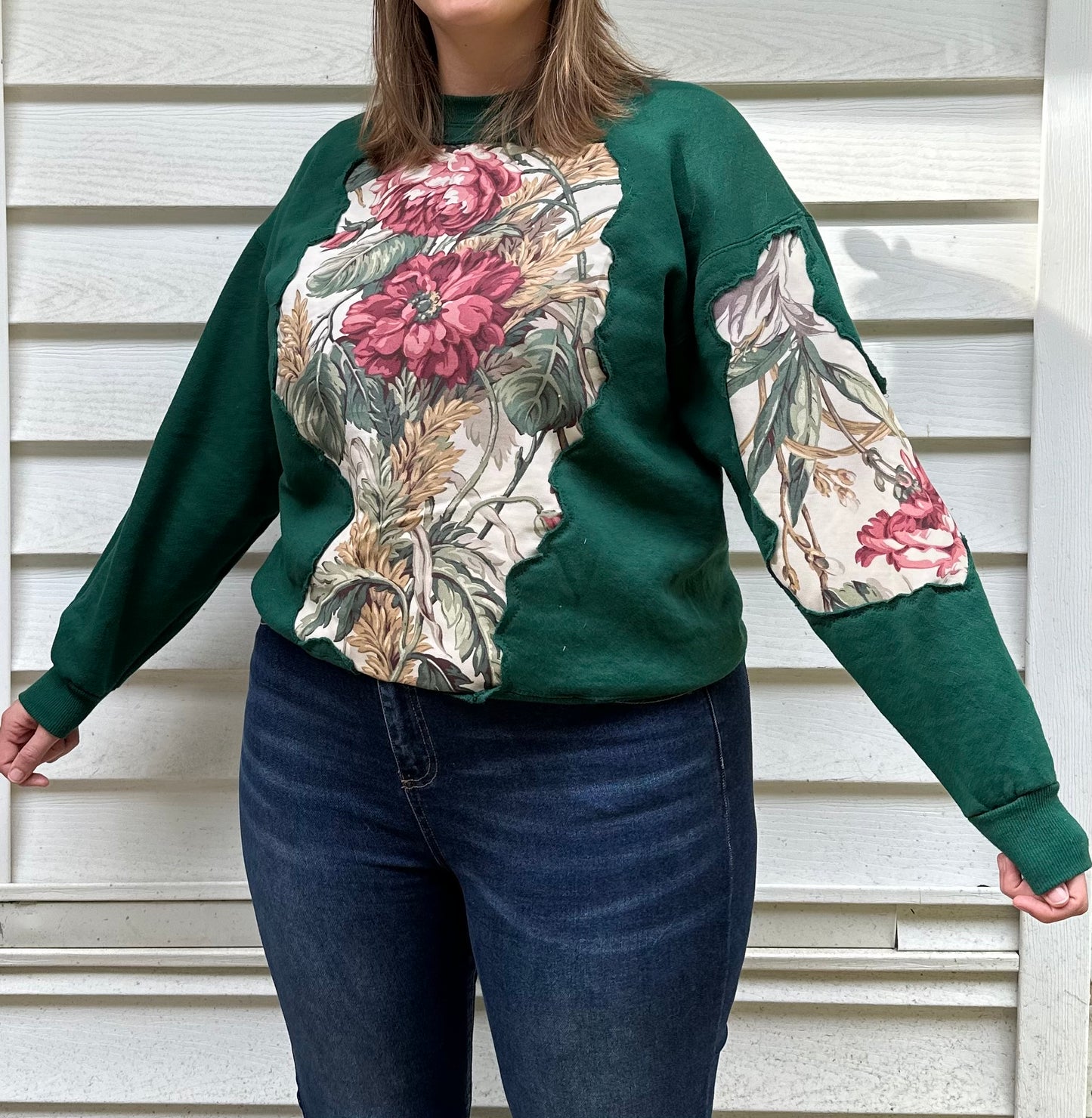 1 of 1 Handmade Green Vintage Floral Crewneck