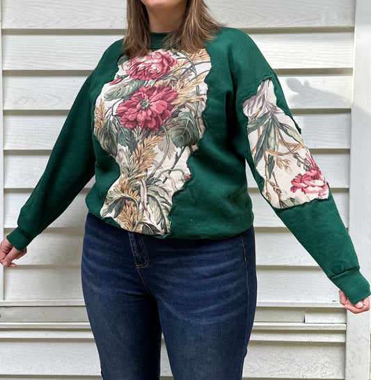 1 of 1 Handmade Green Vintage Floral Crewneck