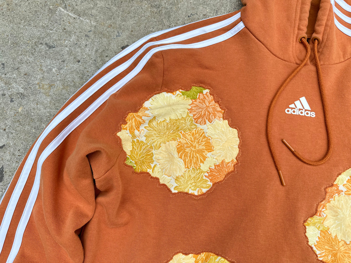 Adidas Orange Flower Patches Cropped Reworked Hoodie