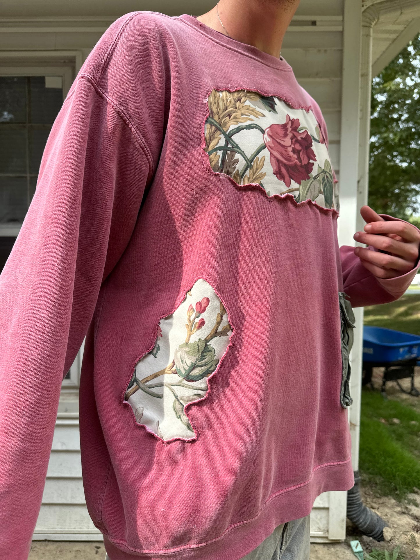 1 of 1 Handmade Faded Red Vintage Floral Crewneck