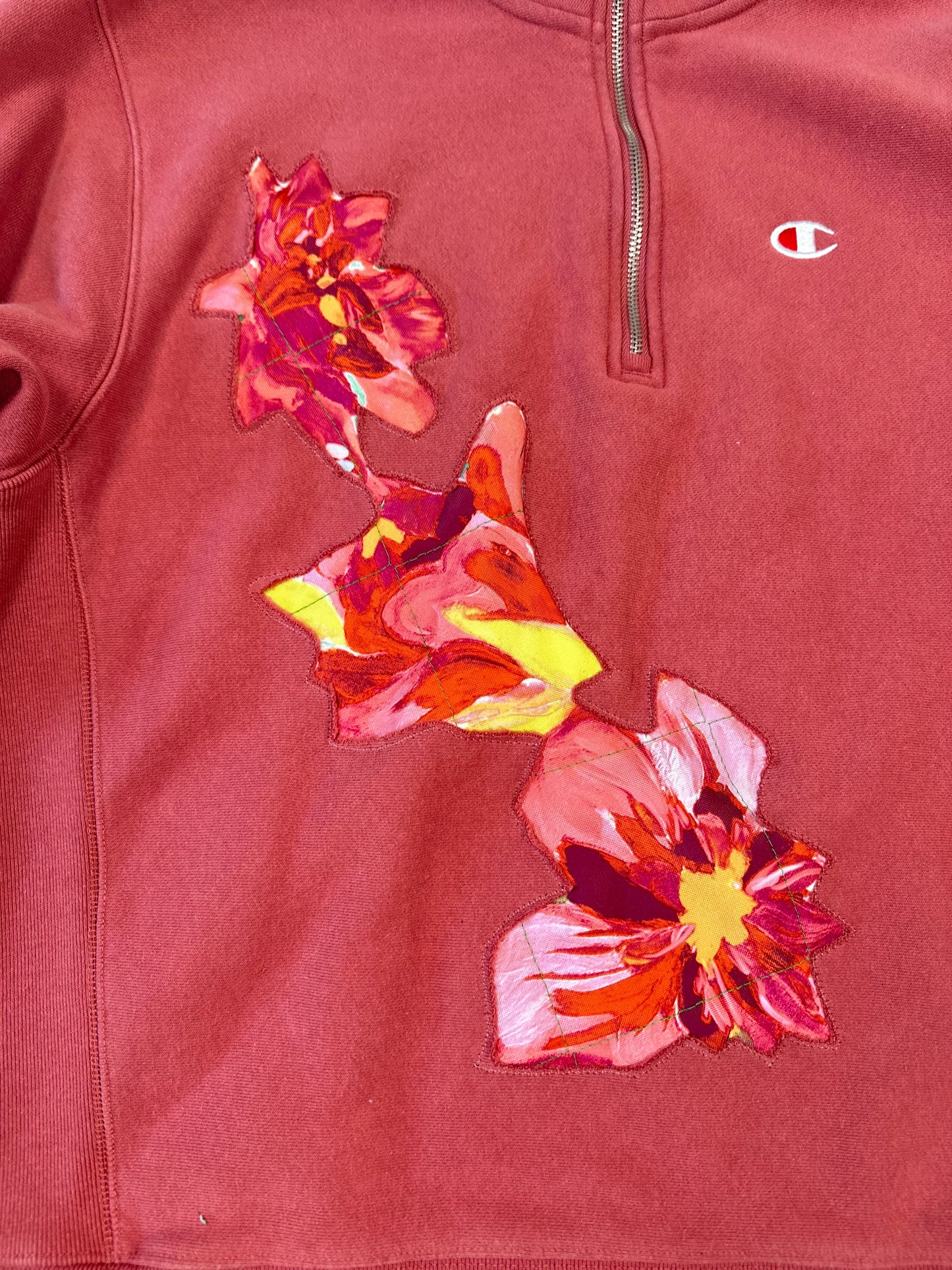 1 of 1 Handmade Champion Floral Quarter Zip Sweatshirt