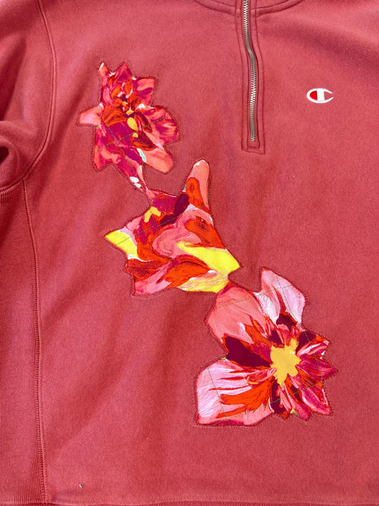 1 of 1 Handmade Champion Floral Quarter Zip Sweatshirt