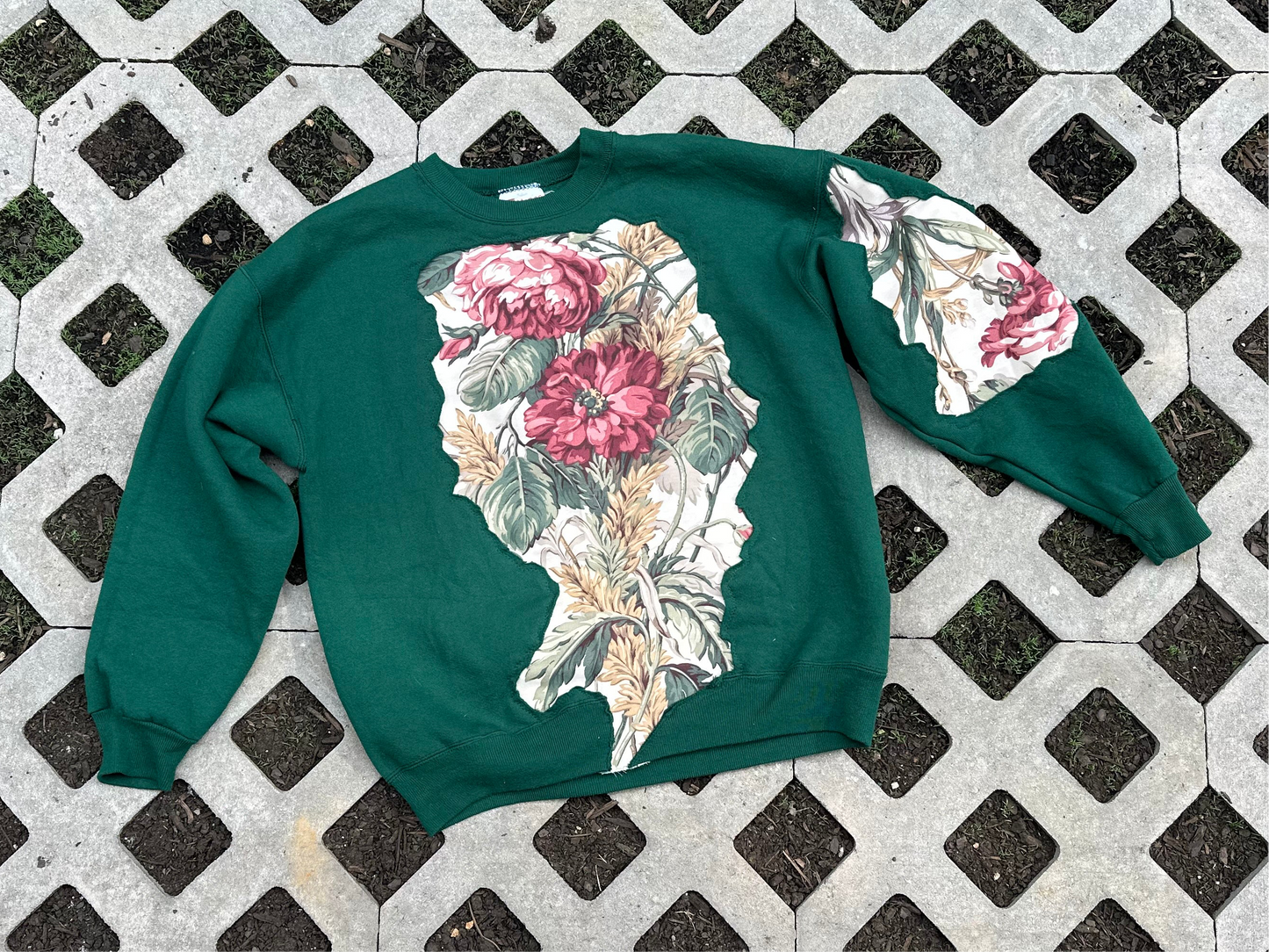 1 of 1 Handmade Green Vintage Floral Crewneck