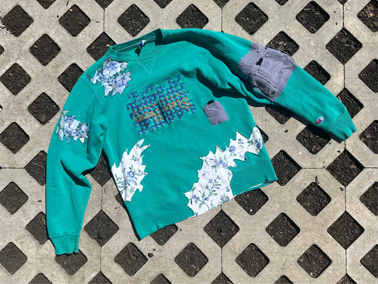 1 of 1 Handmade State Farm Distressed Floral Crewneck Teal