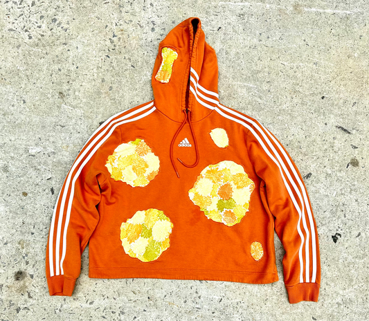 Adidas Orange Flower Patches Cropped Reworked Hoodie
