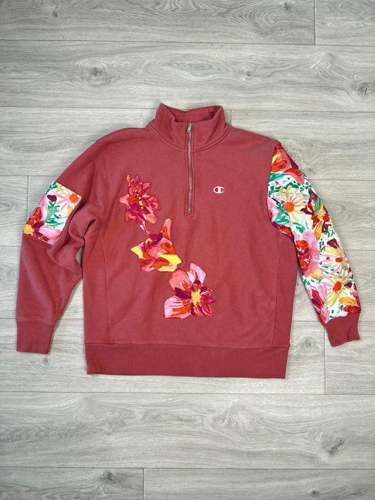 1 of 1 Handmade Champion Floral Quarter Zip Sweatshirt