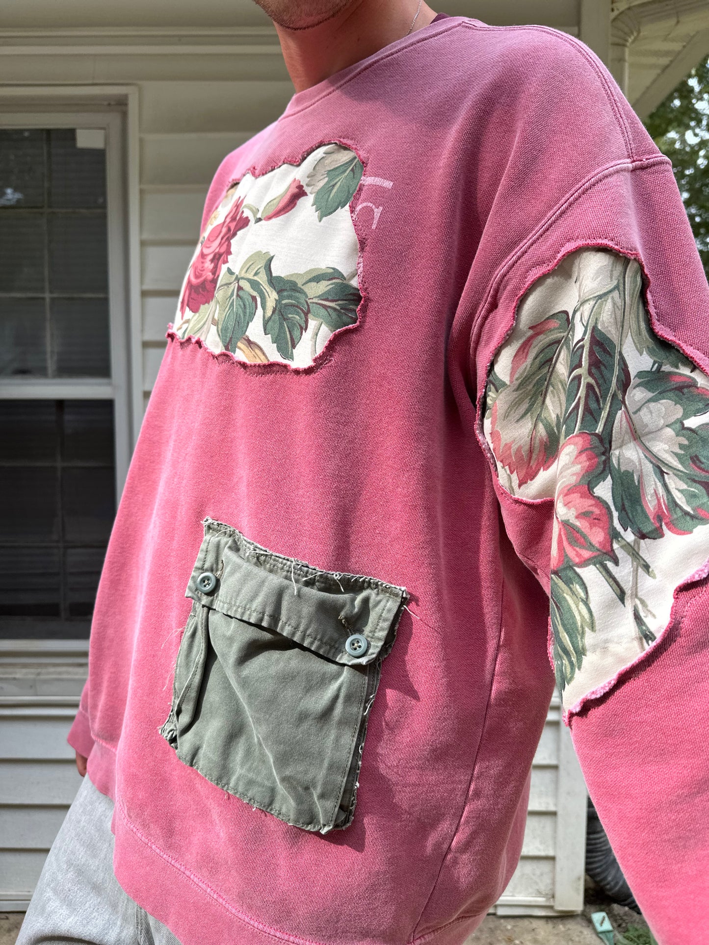 1 of 1 Handmade Faded Red Vintage Floral Crewneck