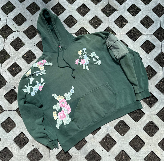 1 of 1 Handmade Champion Green Distressed Floral Hoodie