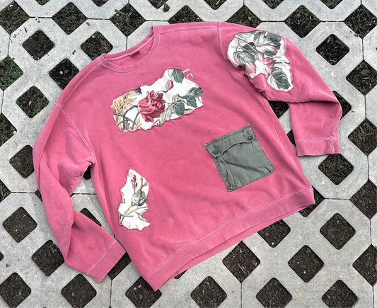 1 of 1 Handmade Faded Red Vintage Floral Crewneck