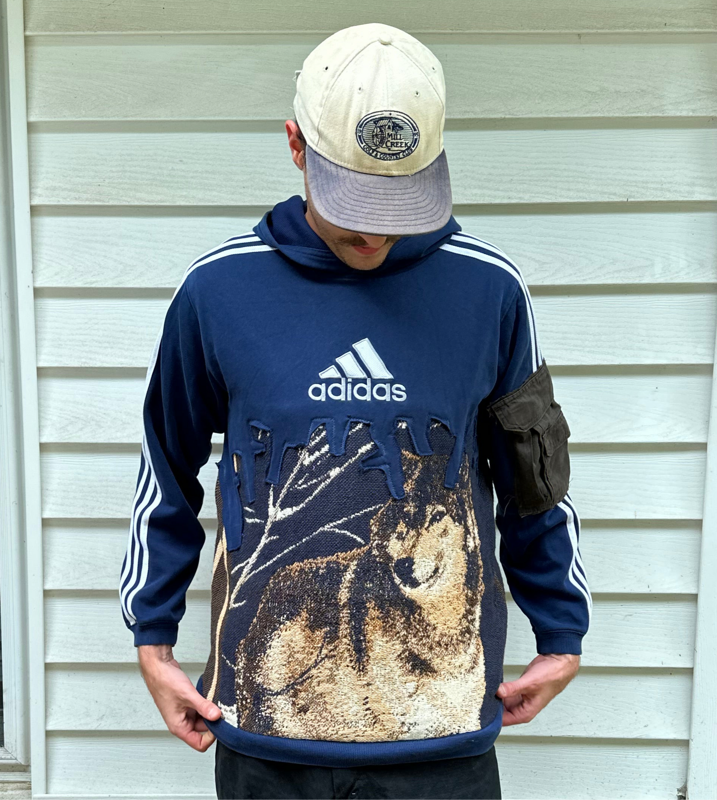 Adidas Navy Blue Howling Wolves Reworked Hoodie
