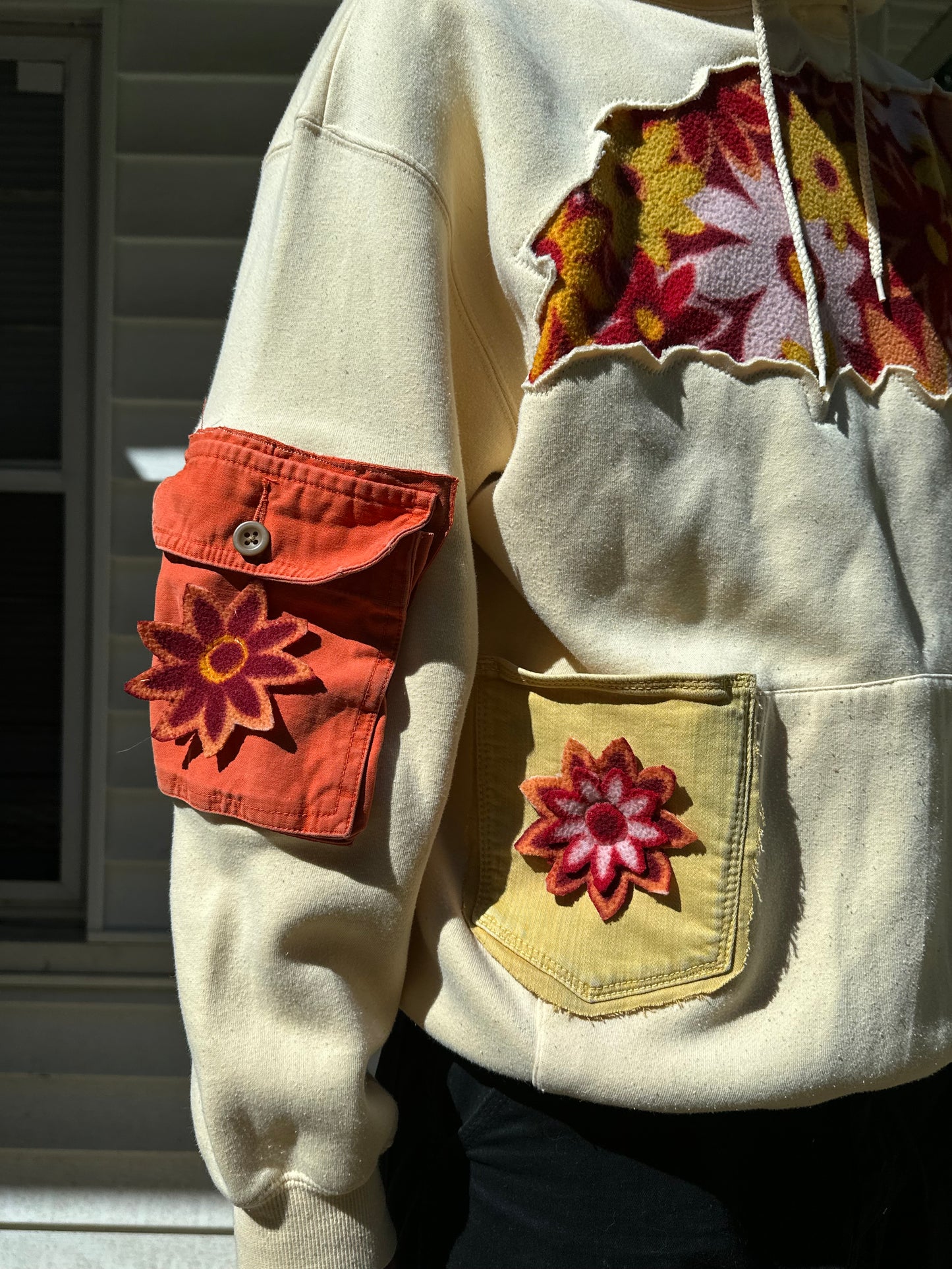 1 of 1 Handmade Yellow Floral Hoodie - Fall Flowers