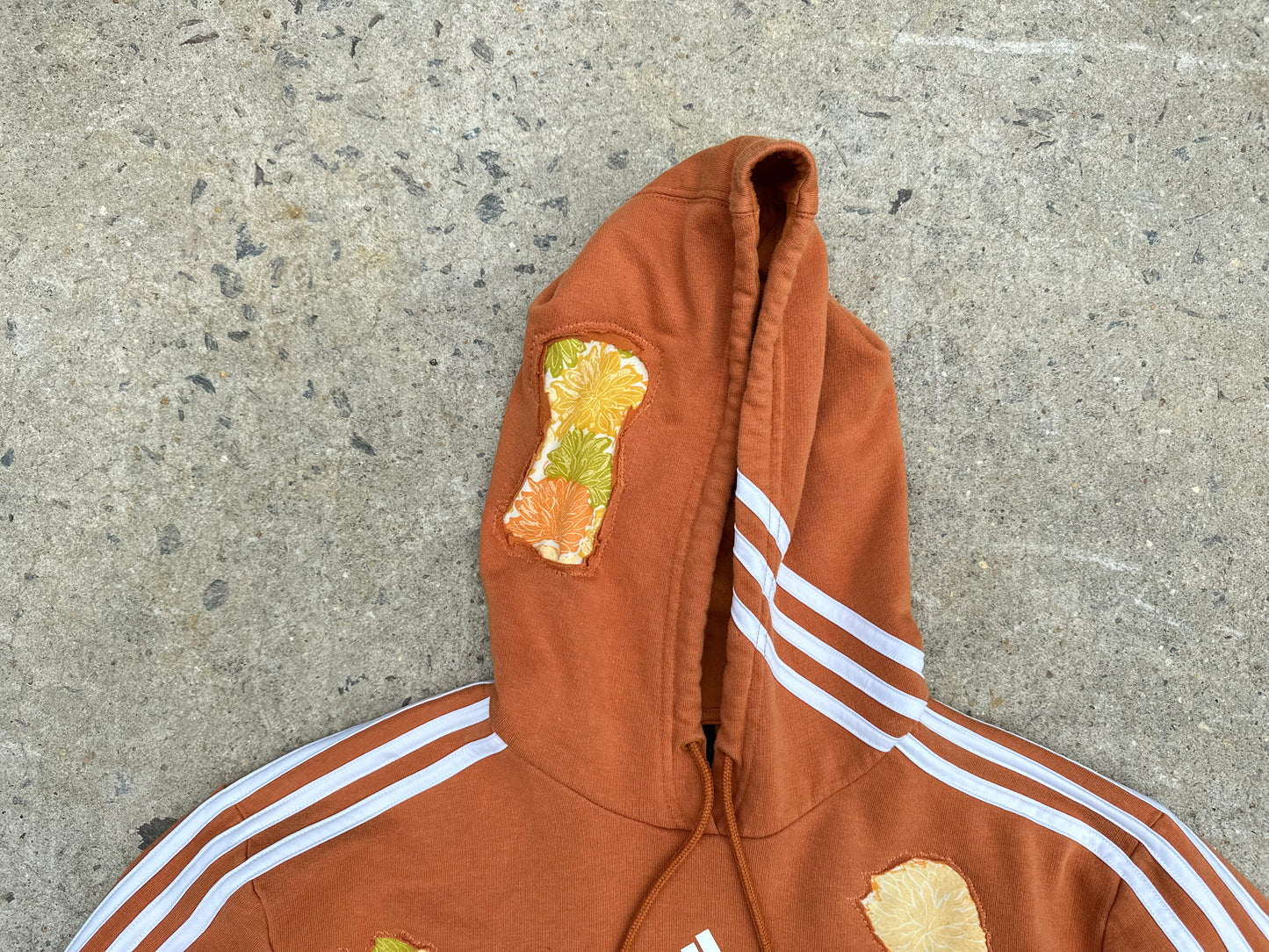 Adidas Orange Flower Patches Cropped Reworked Hoodie