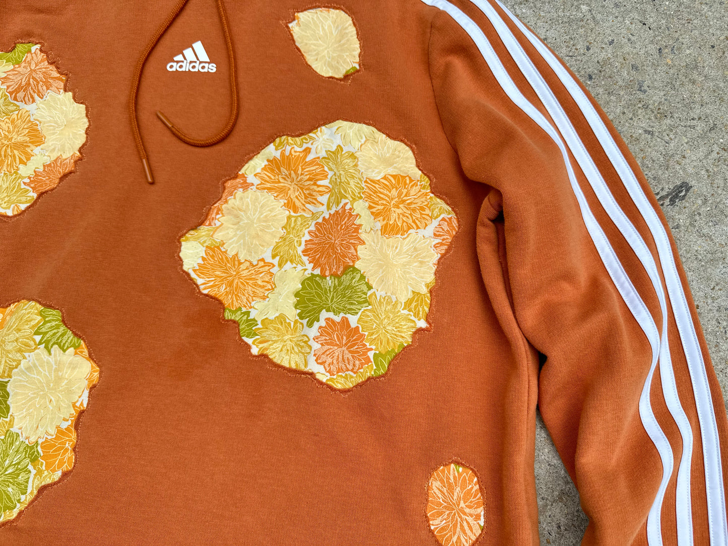 Adidas Orange Flower Patches Cropped Reworked Hoodie